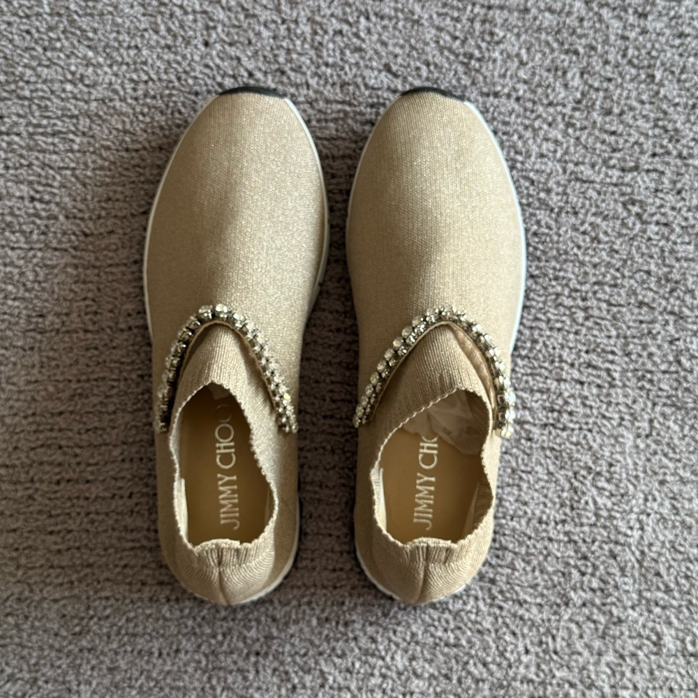 Jimmy Choo Crystal-Embellished Knit Slip-On Sneakers